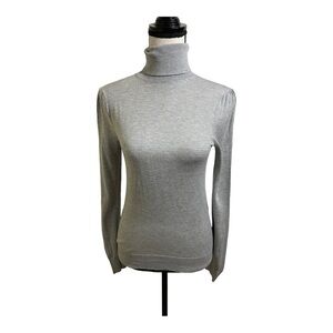 Mossimo Dutti women’s lightweight fitted silk wool turtleneck sweater grey small